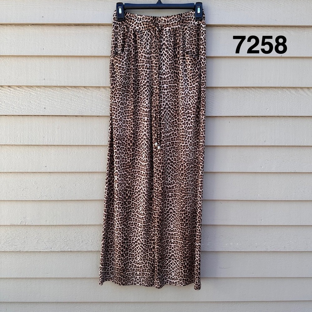 Beach Break Leopard Wide Leg Pants Womens Small Pull On Lounge Stretch Animal